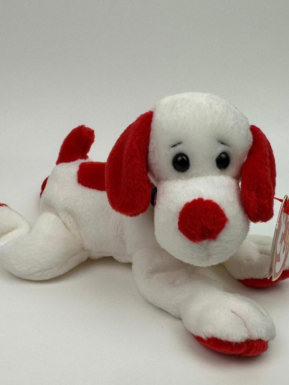 Ty Beanie Baby Honey-Bun the White and Red Love Dog! (7 inch)